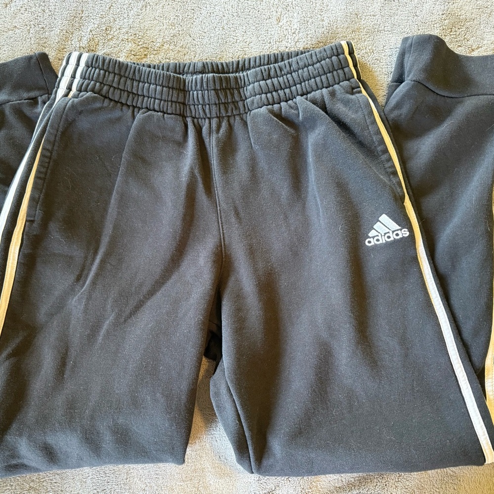 Kids XL adidas Black Sweatpants with White Side Stripes